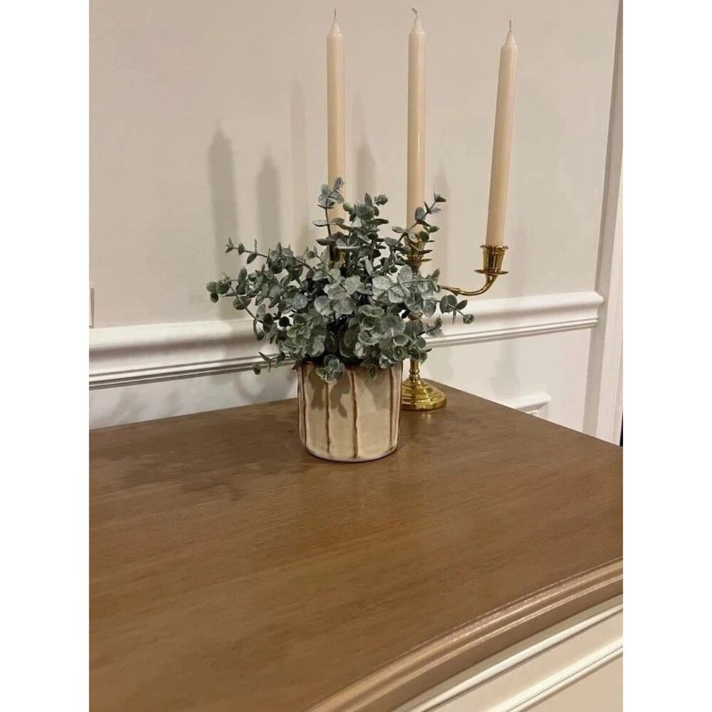 Stoneware Pleated Planter Pot - Boho / Cream (4.3")
